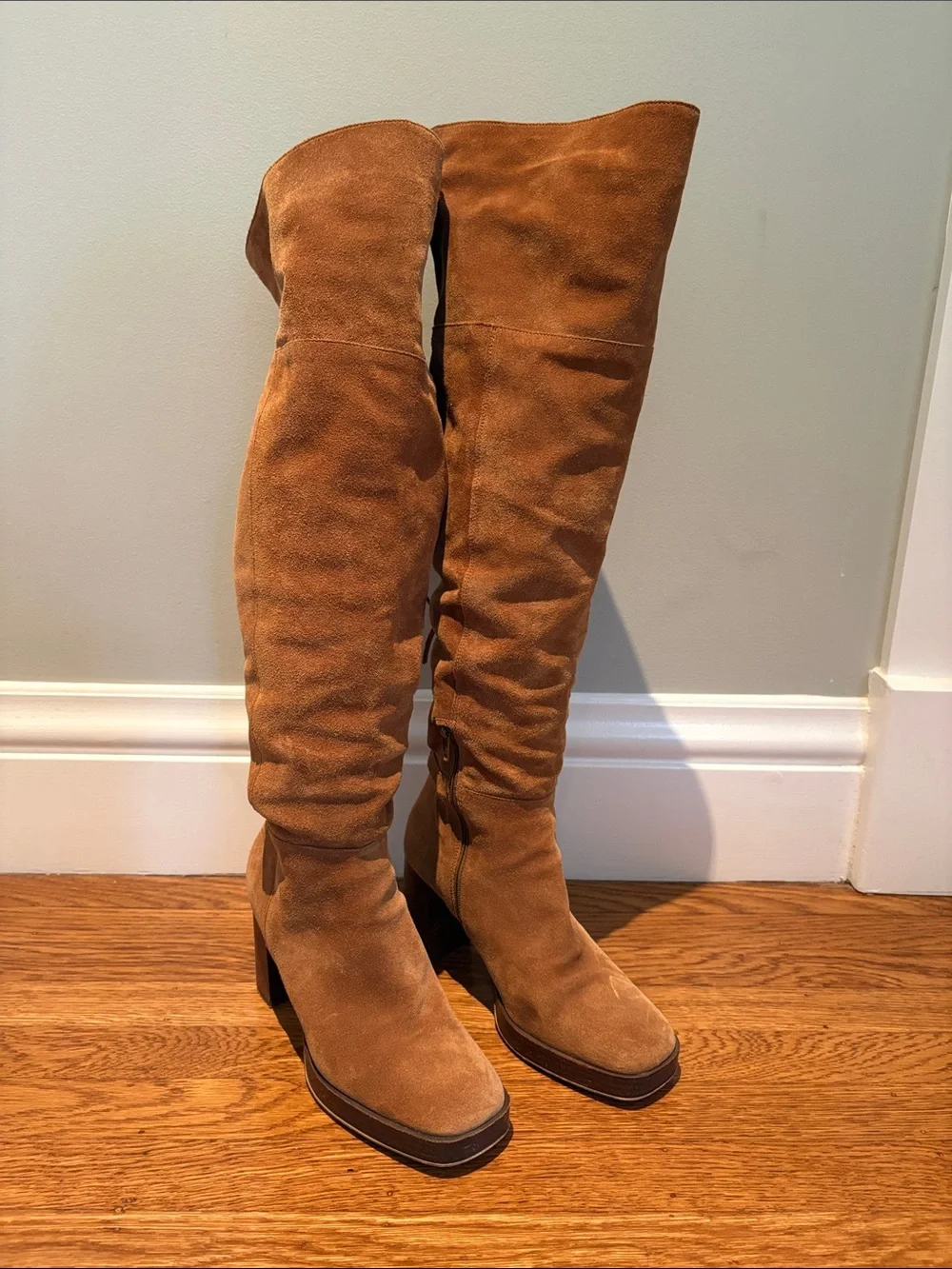 Free People Over-the-Knee Suede Boots in Cognac